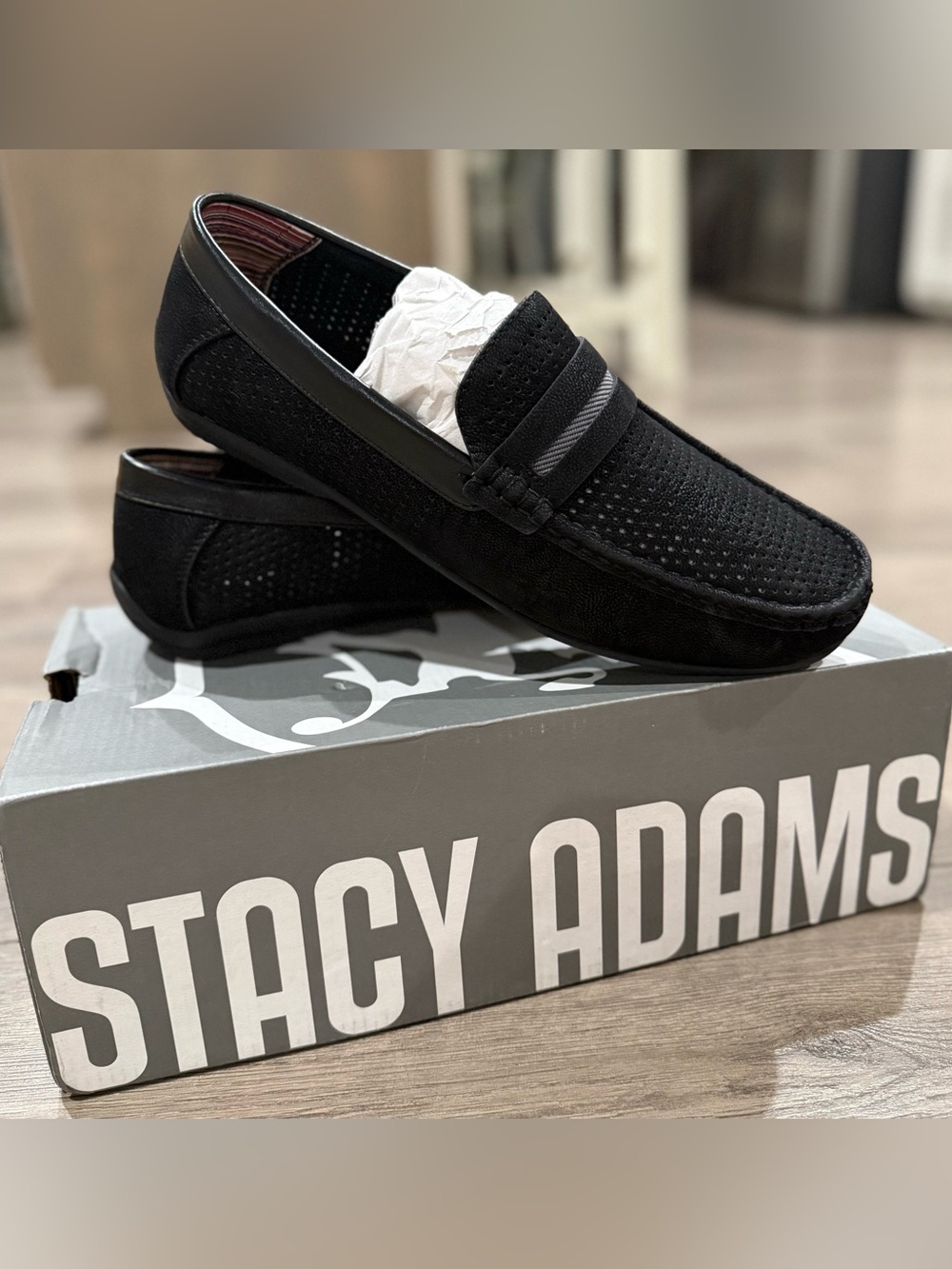 Stacy Adams Black Perforated Slip-On Penny Loafers